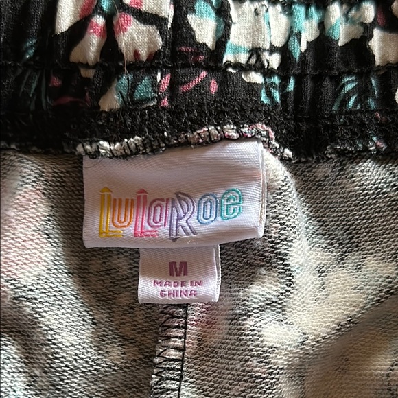LuLaRoe Floral Track Pants - Black and Pink - Picture 2 of 2